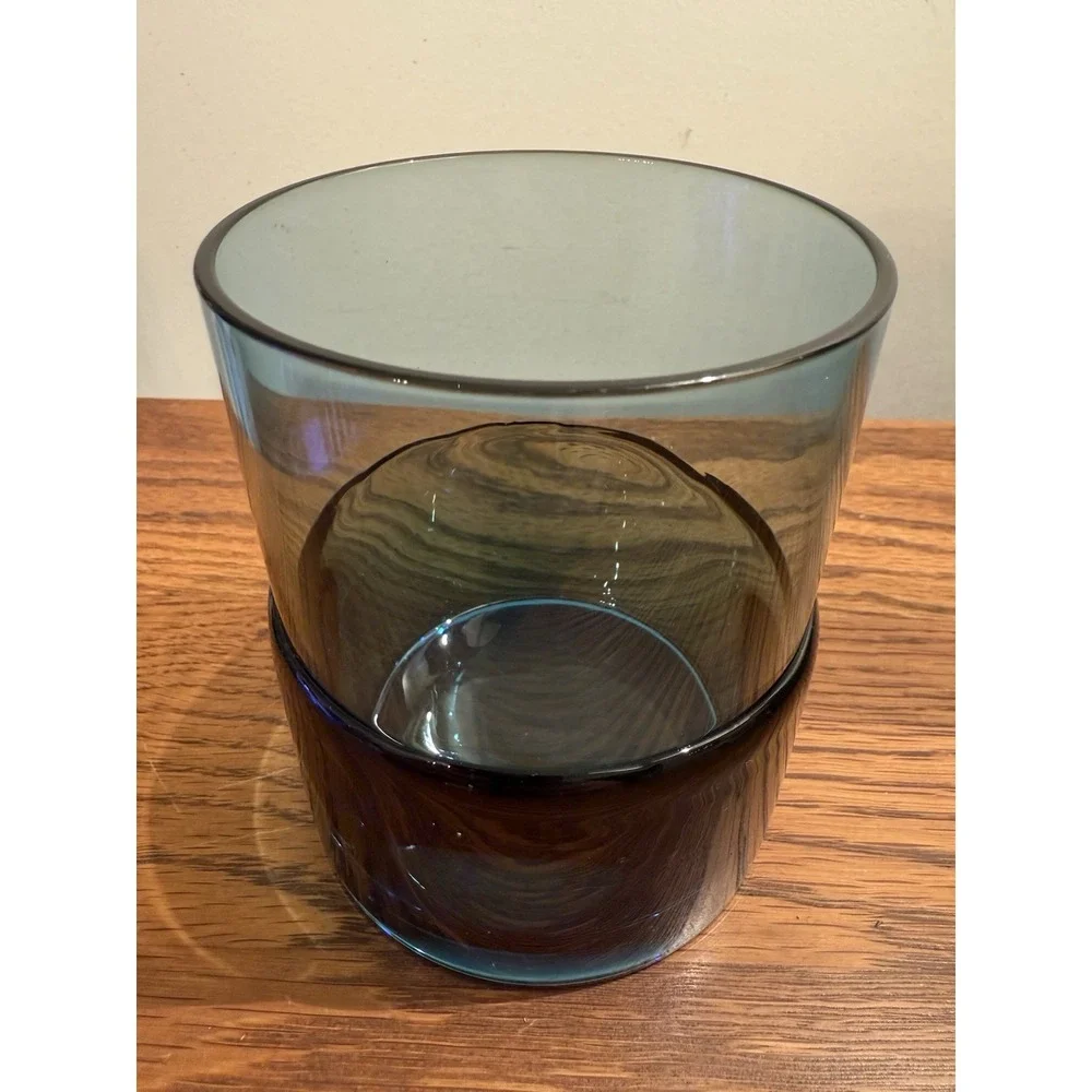 Pier One Double‎ Dipped Teal Rocks Barware Hand blown Organic Base MCM Vtg 00s